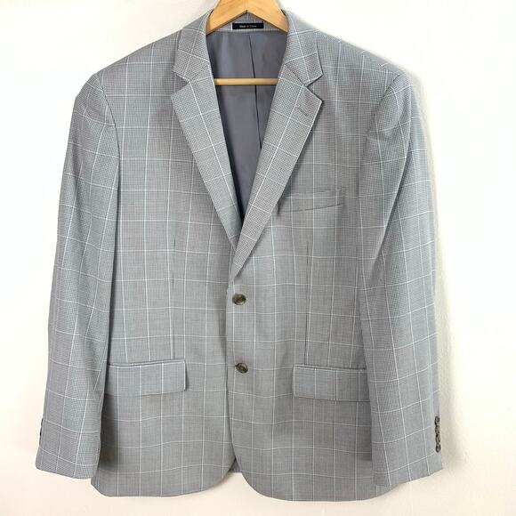 Joseph & Fiess Gold Sz 44R Men's Classic Fit Glen Plaid Blazer Jacket Gray